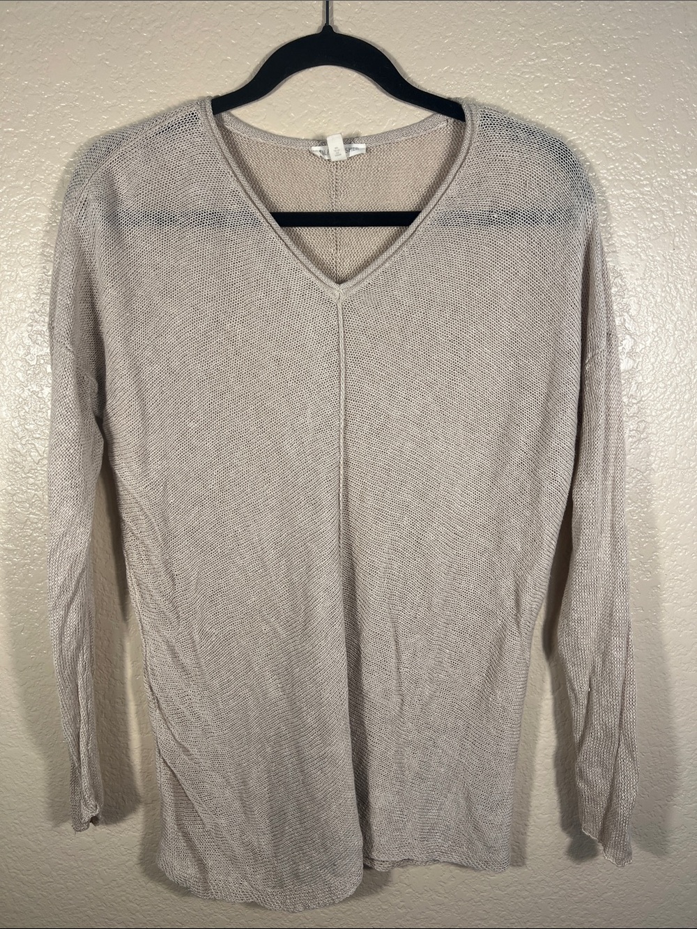 Eileen Fisher Light Beige V-Neck Relaxed Knit Sweater